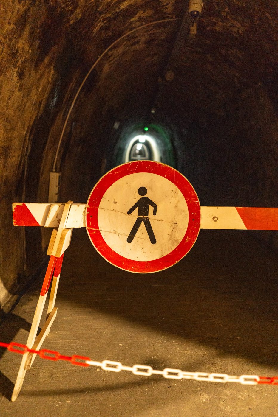 No-pedestrian sign blocking the tunnel entrance, Zagreb
