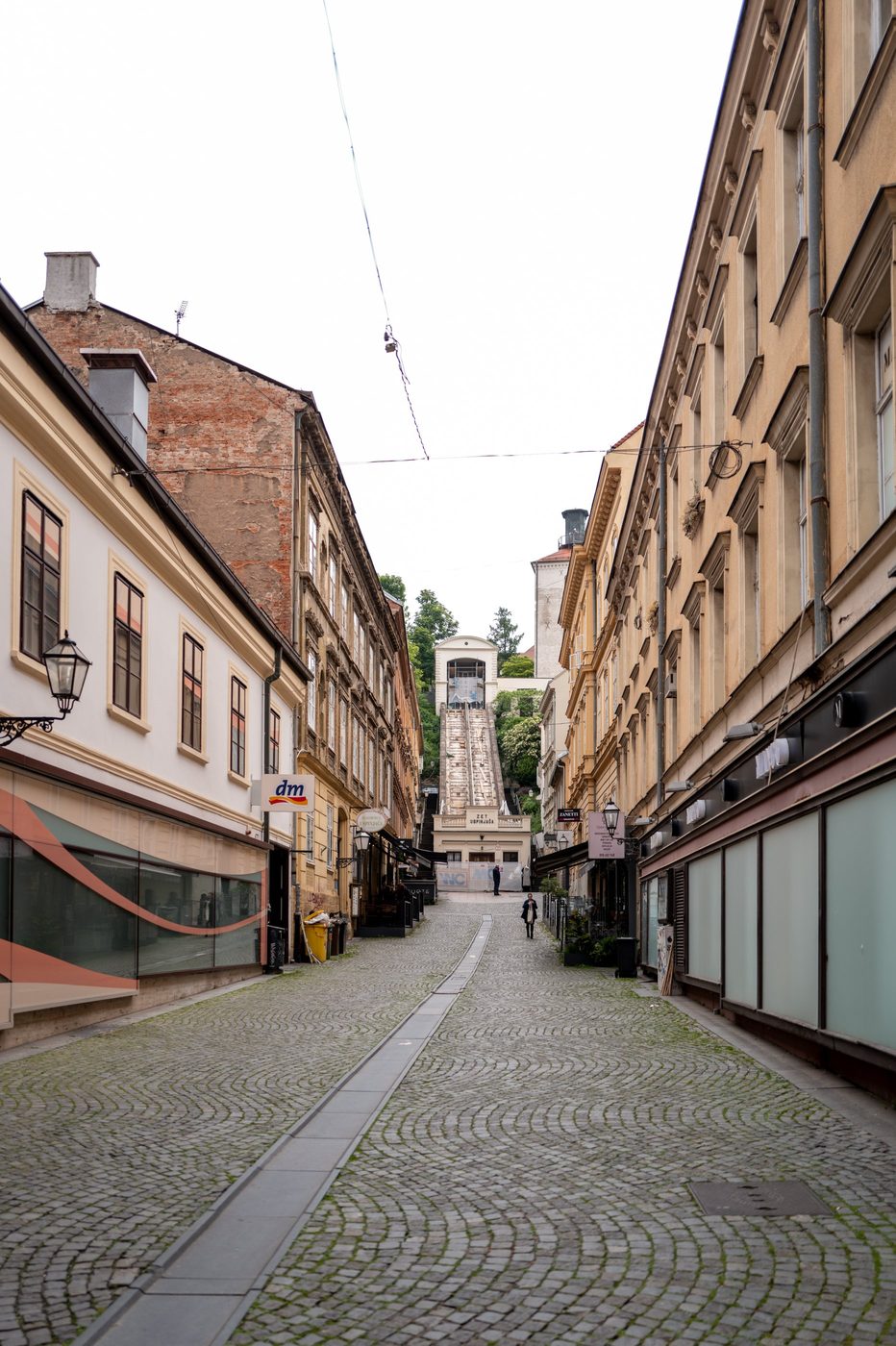 Cobbled alley leading to the old town's funicular, Zagreb